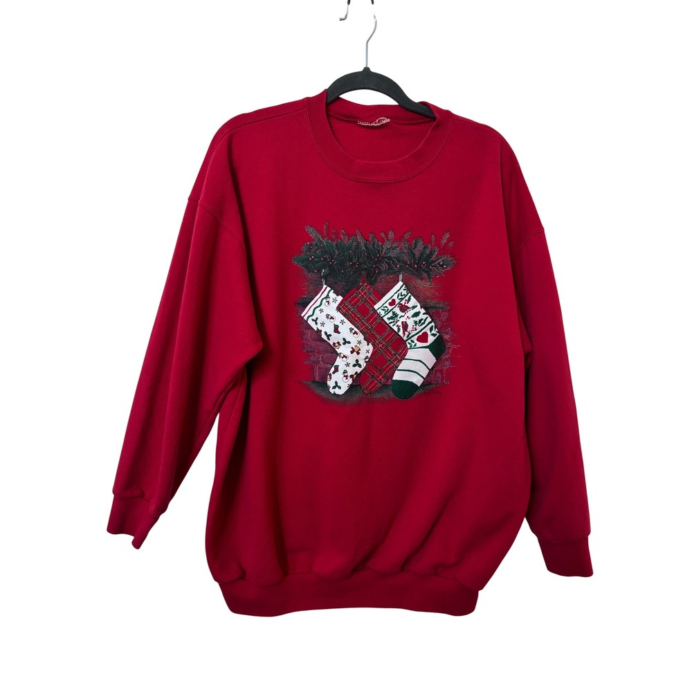 Vintage Northern Reflections Red Christmas Stockings Sweatshirt Oversized 90s